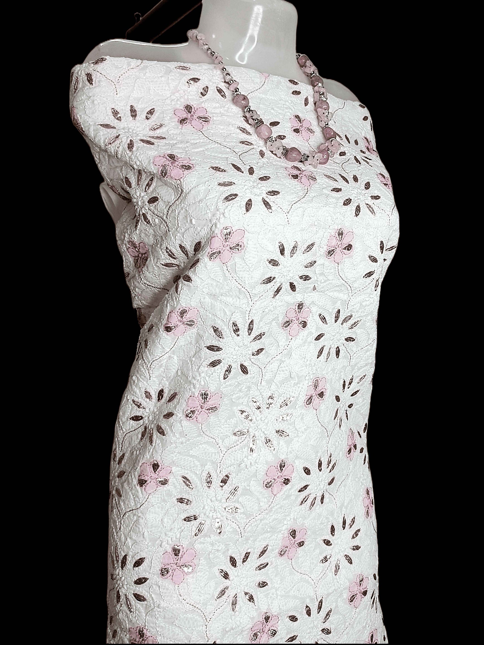 Cotton Chikankari Zardozi And Gota Patti Women's Unstitched Kurta - Cream