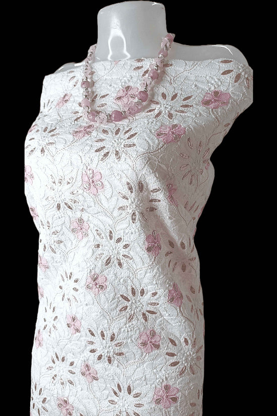 Cotton Chikankari Zardozi And Gota Patti Women's Unstitched Kurta - Cream