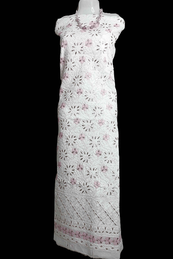 Cotton Chikankari Zardozi And Gota Patti Women's Unstitched Kurta - Cream
