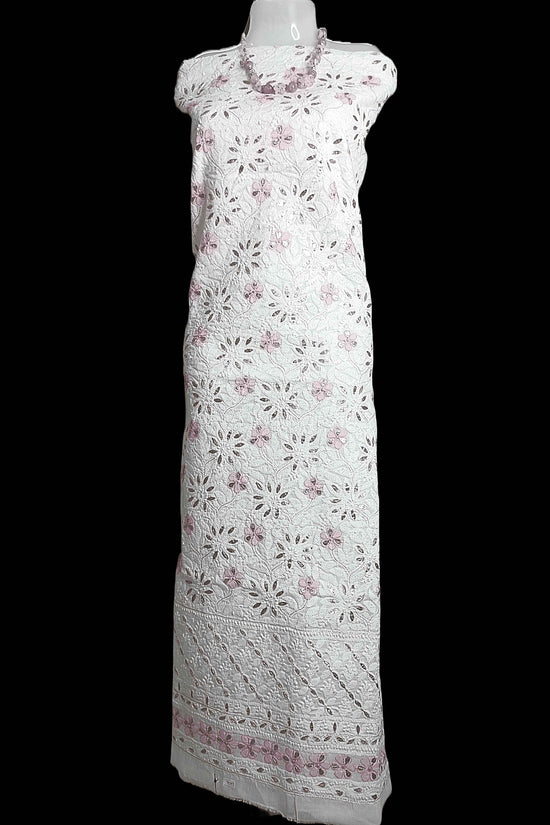 Cotton Chikankari Zardozi And Gota Patti Women's Unstitched Kurta - Cream