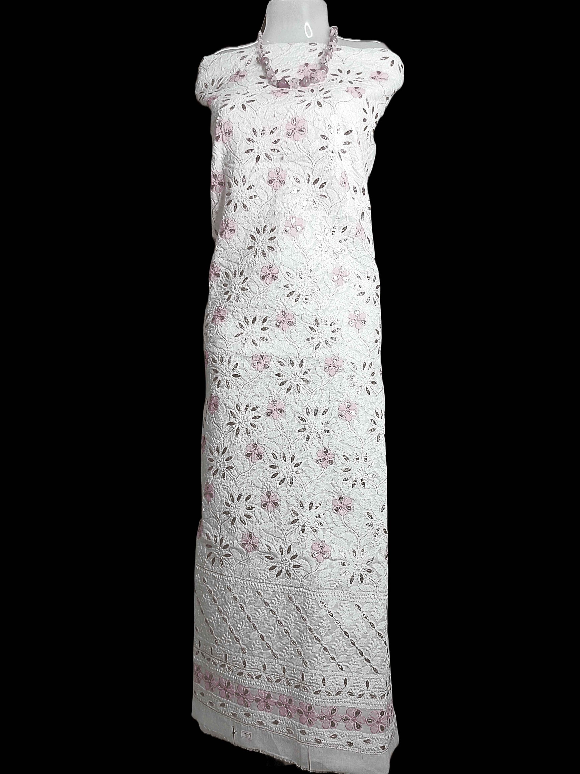 Cotton Chikankari Zardozi And Gota Patti Women's Unstitched Kurta - Cream