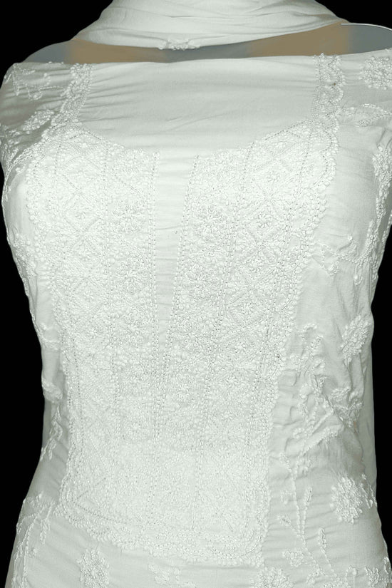 Unstitched Rayon Chikankari And Zardozi Women's Kurta Dupatta - Cream