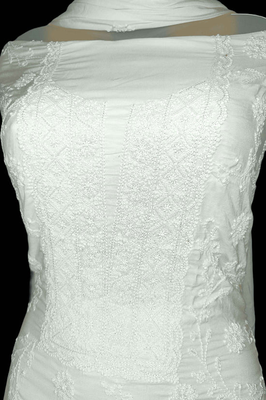 Unstitched Rayon Chikankari And Zardozi Women's Kurta Dupatta - Cream