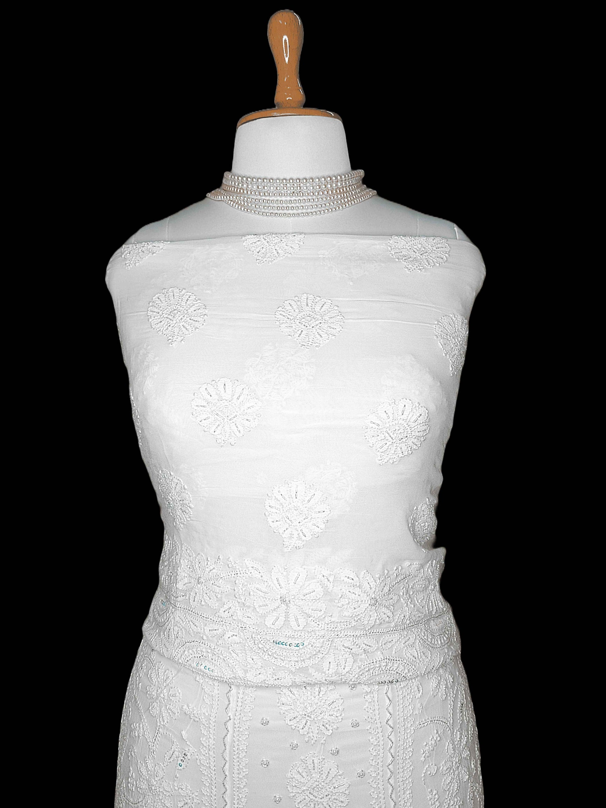Viscose Heavy Chikankari And Zardozi Work Women's Lehenga - Off-White