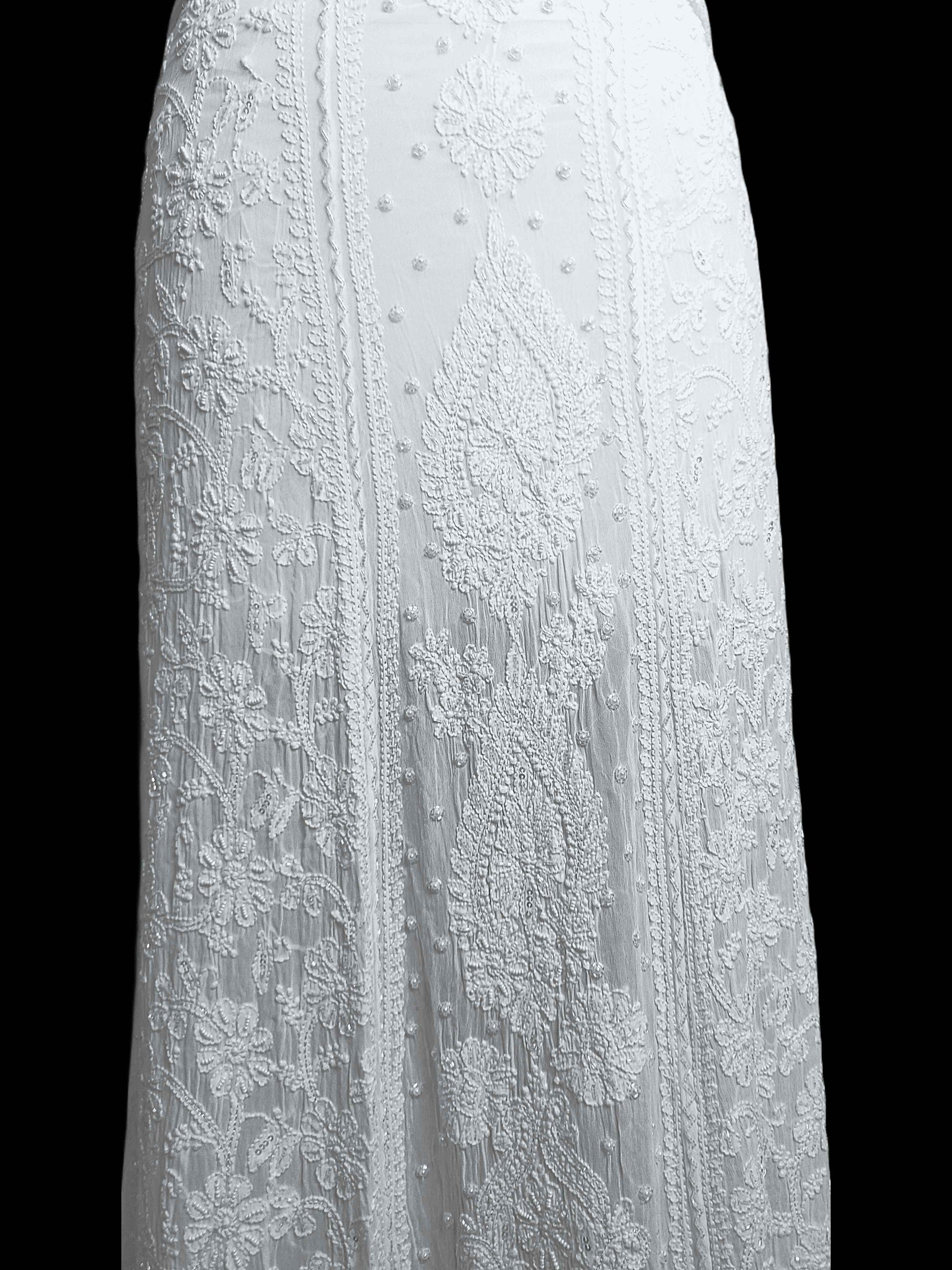 Viscose Heavy Chikankari And Zardozi Work Women's Lehenga - Off-White