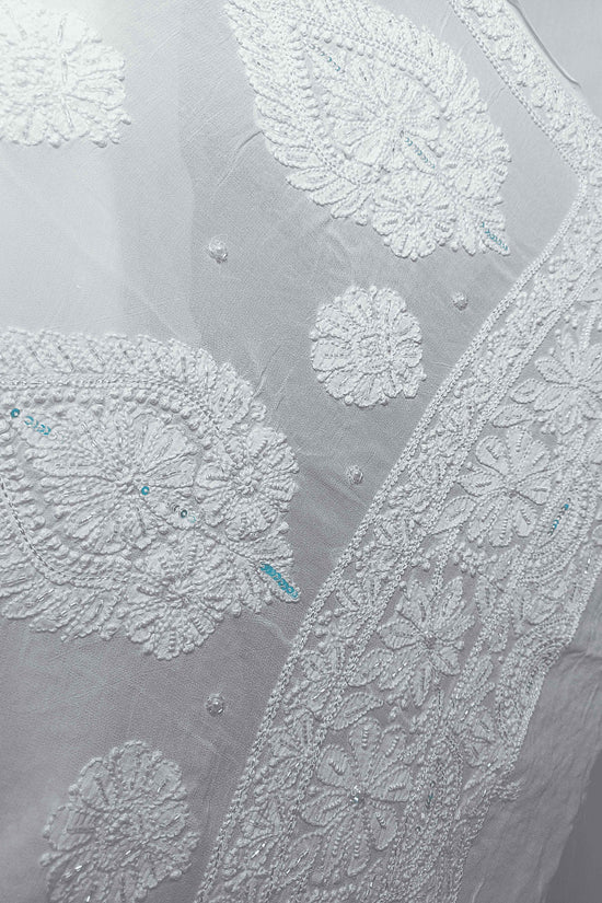 Viscose Heavy Chikankari And Zardozi Work Women's Lehenga - Off-White