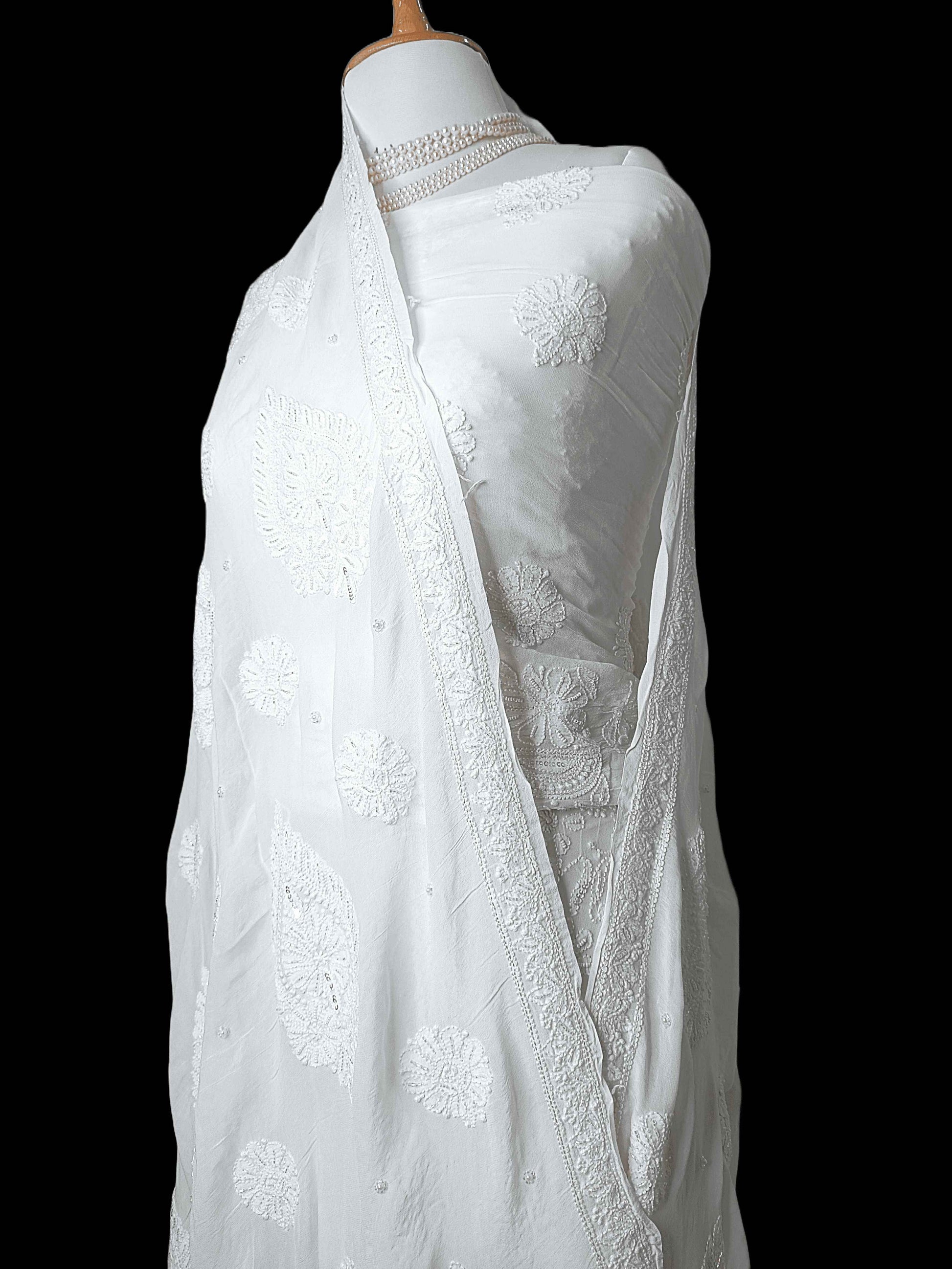 Viscose Heavy Chikankari And Zardozi Work Women's Lehenga - Off-White