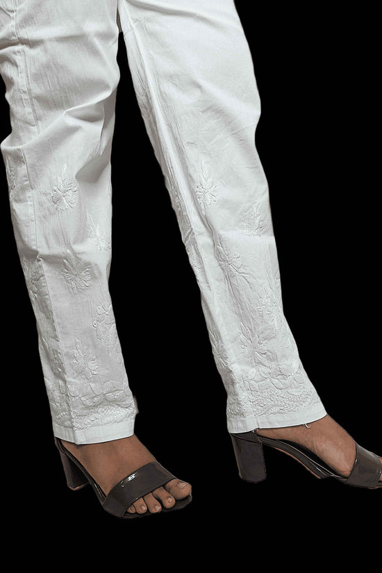 Stretchable Cotton Chikankari Bottoms - White