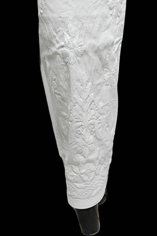 Stretchable Cotton Chikankari Bottoms - White