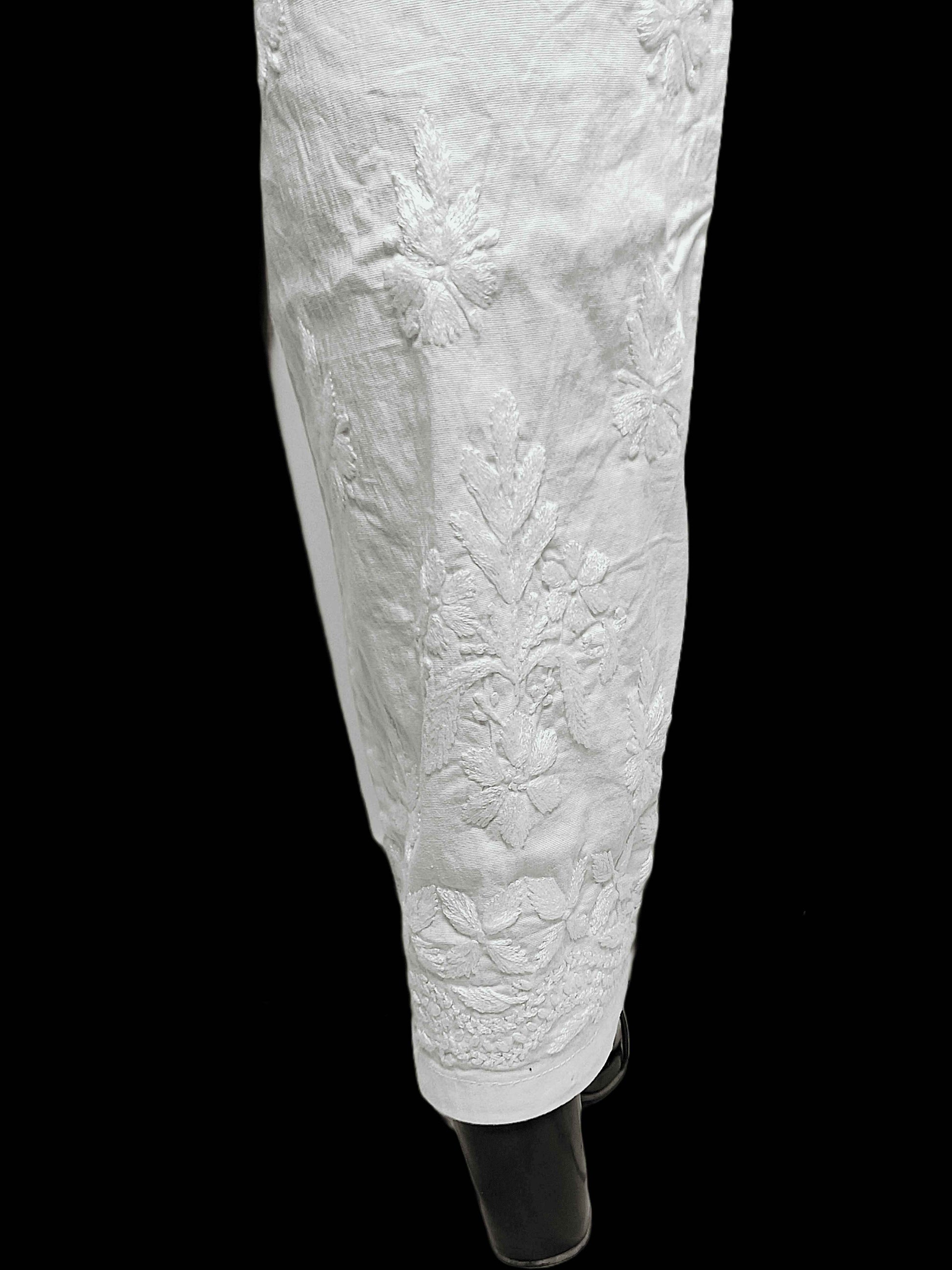 Stretchable Cotton Chikankari Bottoms - White