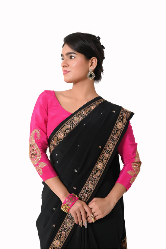 Semi-Crepe Heavy Zardozi Work Unstitched Blouse - Magenta