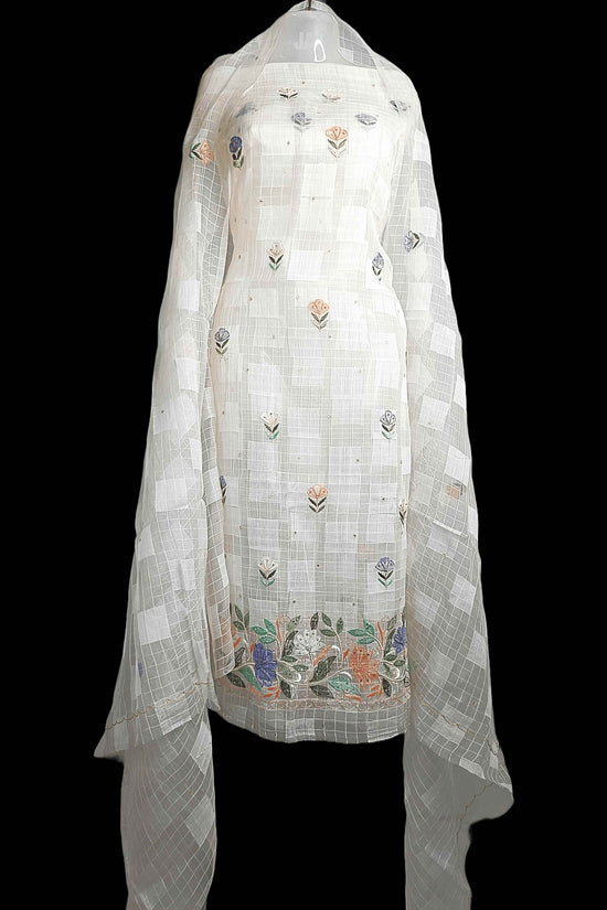 Pure Tissue Chikankari Shadow & Zardozi Pearl Work Unstitched Kurta Dupatta – Off White