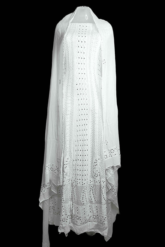 Semi-Stitched Viscose Chikankari Anarkali with Heavy Mukesh Work And Dupatta - Off-White