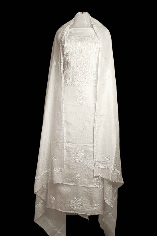 Unstitched Kota Silk Chikankari And Zardozi Women's Kurta Dupatta - Beige