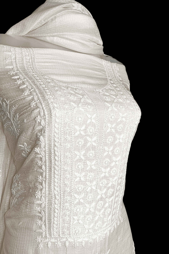 Unstitched Kota Silk Chikankari And Zardozi Women's Kurta Dupatta - Beige