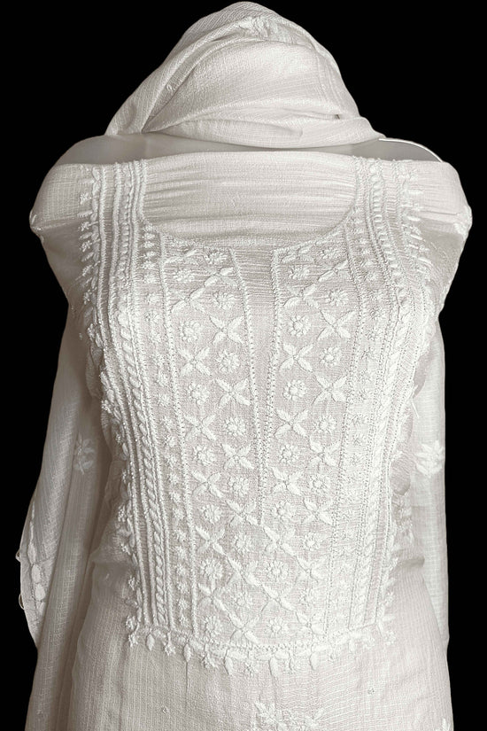 Unstitched Kota Silk Chikankari And Zardozi Women's Kurta Dupatta - Beige