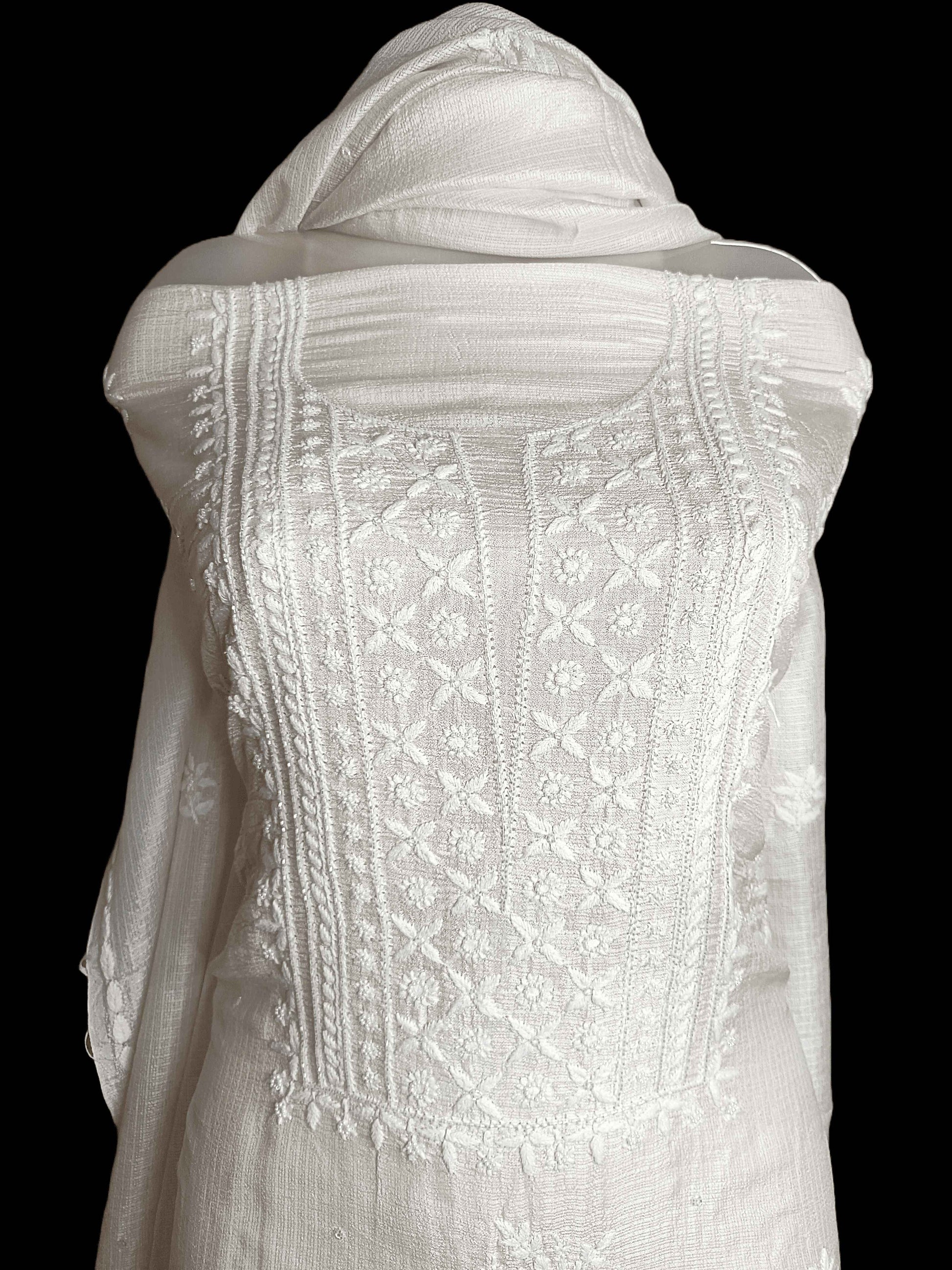 Unstitched Kota Silk Chikankari And Zardozi Women's Kurta Dupatta - Beige