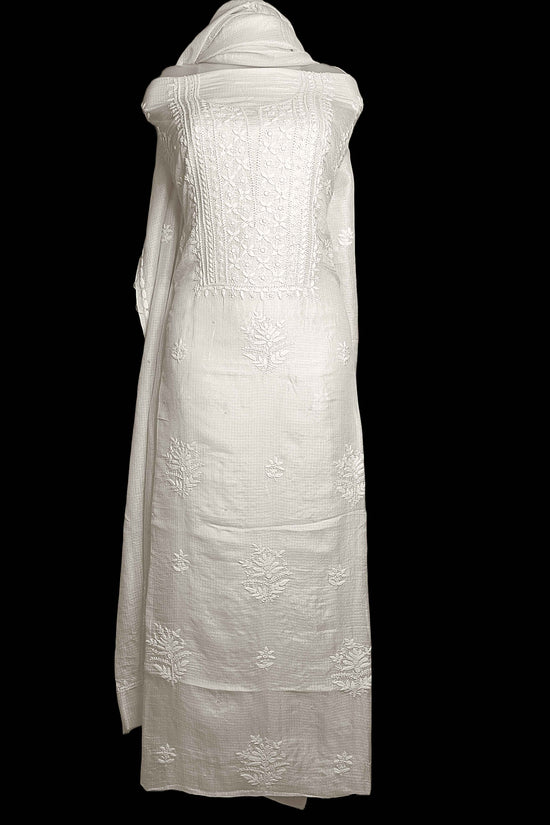 Unstitched Kota Silk Chikankari And Zardozi Women's Kurta Dupatta - Beige