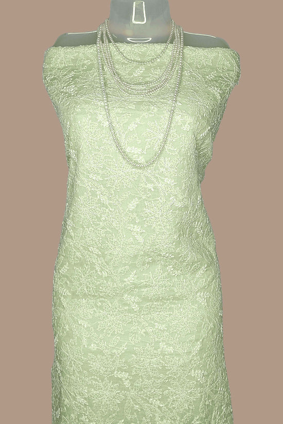 Cotton Chikankari Women's Unstitched Kurta Dupatta - Lime Green