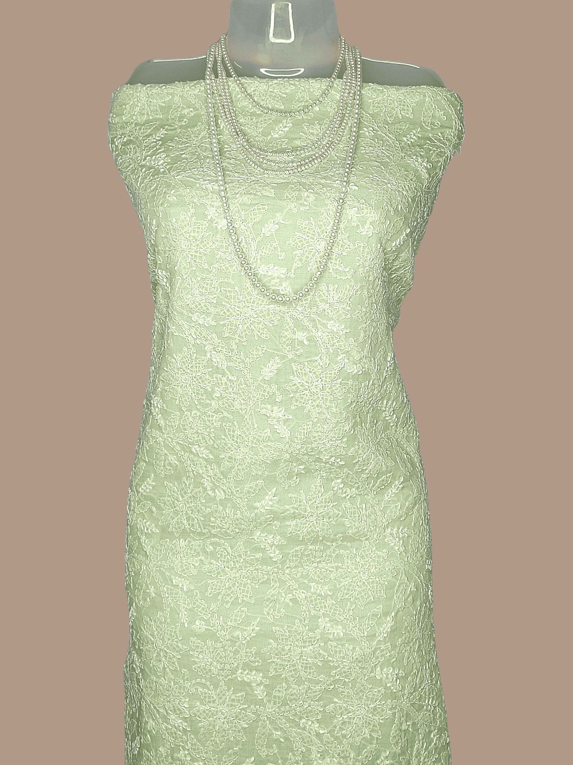 Cotton Chikankari Women's Unstitched Kurta Dupatta - Lime Green