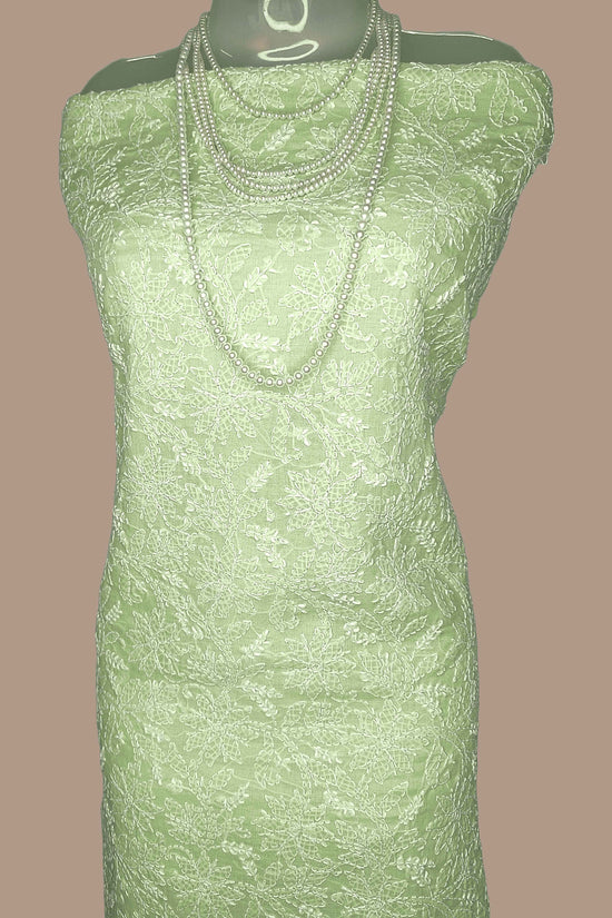 Cotton Chikankari Women's Unstitched Kurta Dupatta - Lime Green