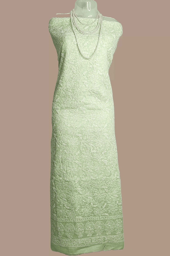 Cotton Chikankari Women's Unstitched Kurta Dupatta - Lime Green