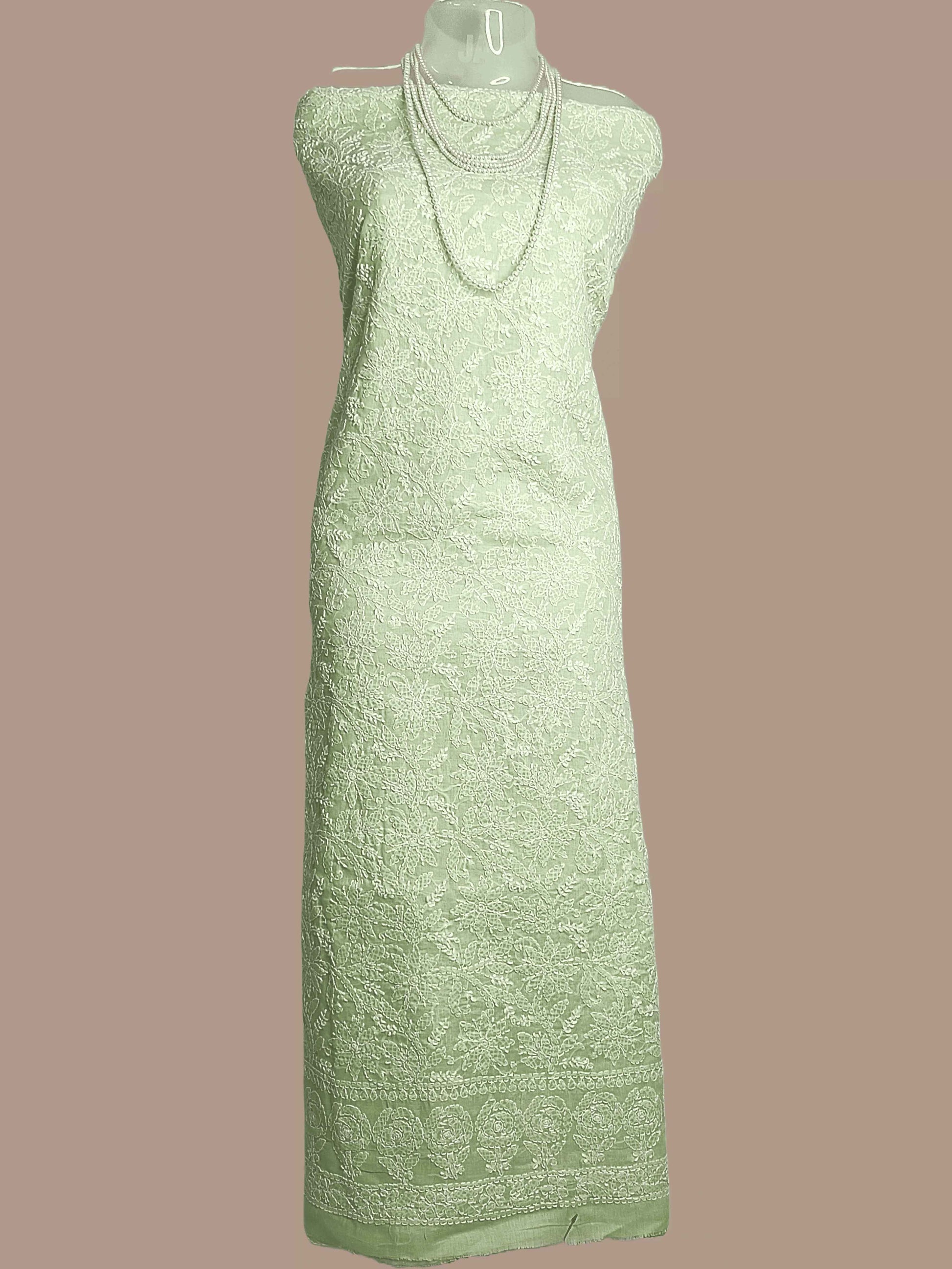 Cotton Chikankari Women's Unstitched Kurta Dupatta - Lime Green