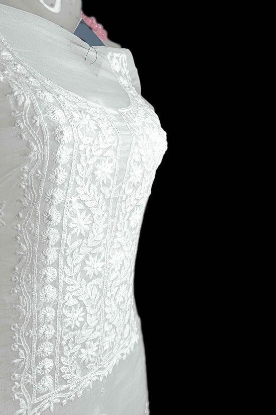 Unstitched Semi Organza Chikankari And Zardozi Women's Kurta Dupatta - White