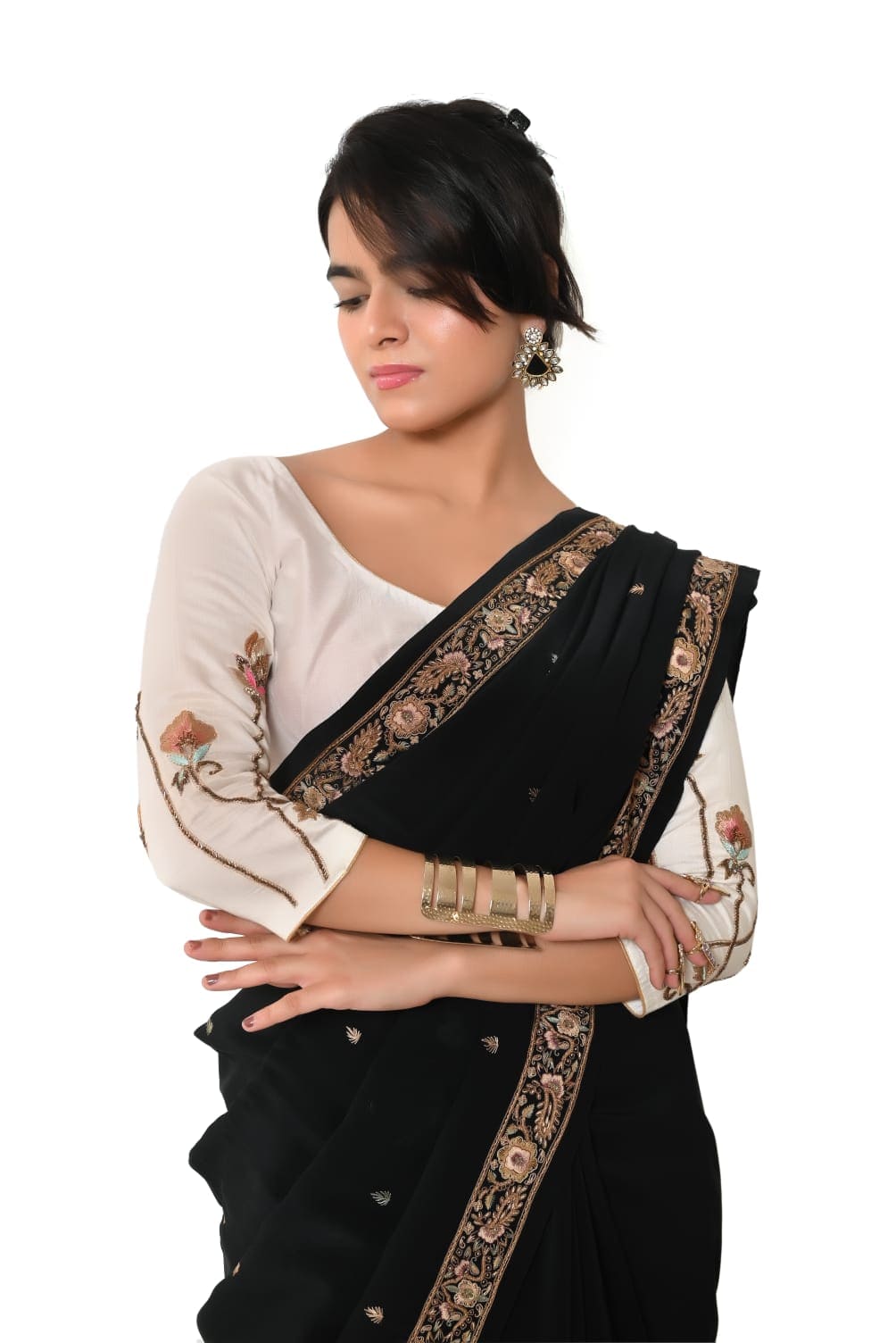 Silky Cotton Resham Zardozi Work Unstitched Blouse - Off-White