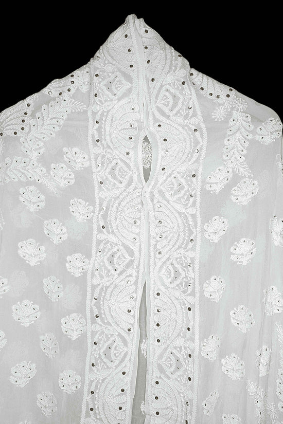 Viscose All Over Chikankari Jal Work With Heavy Mukesh Work Dupatta - Off-White