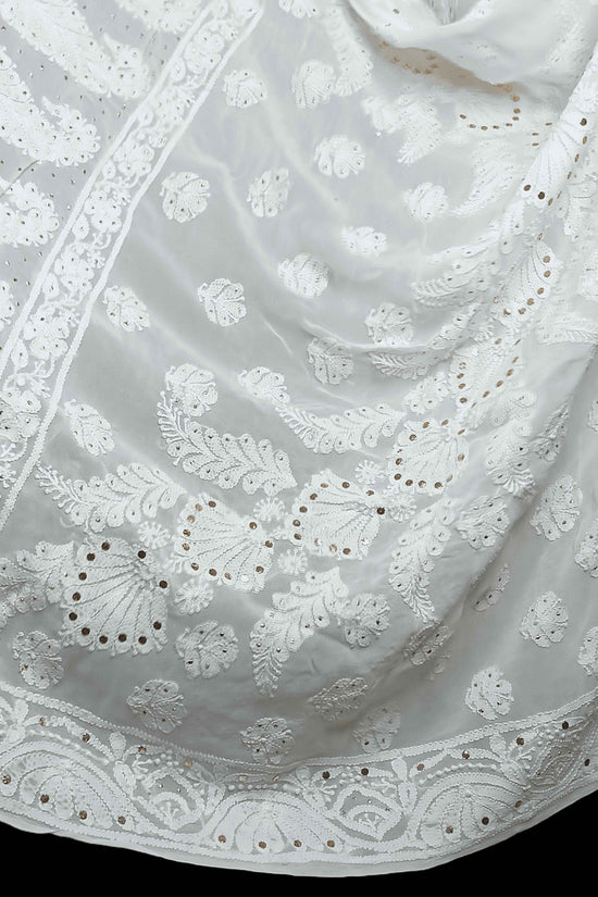 Viscose All Over Chikankari Jal Work With Heavy Mukesh Work Dupatta - Off-White