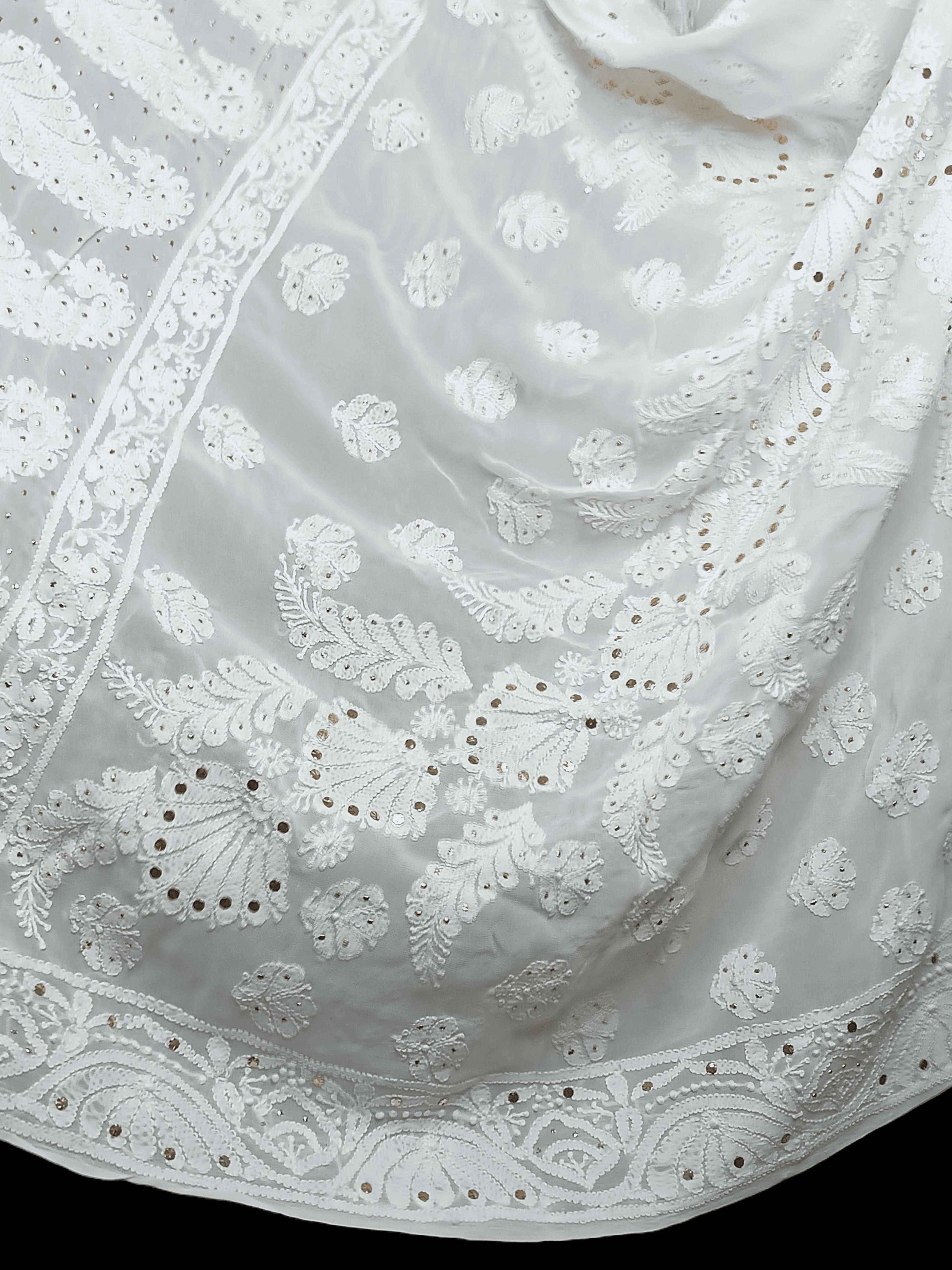 Viscose All Over Chikankari Jal Work With Heavy Mukesh Work Dupatta - Off-White
