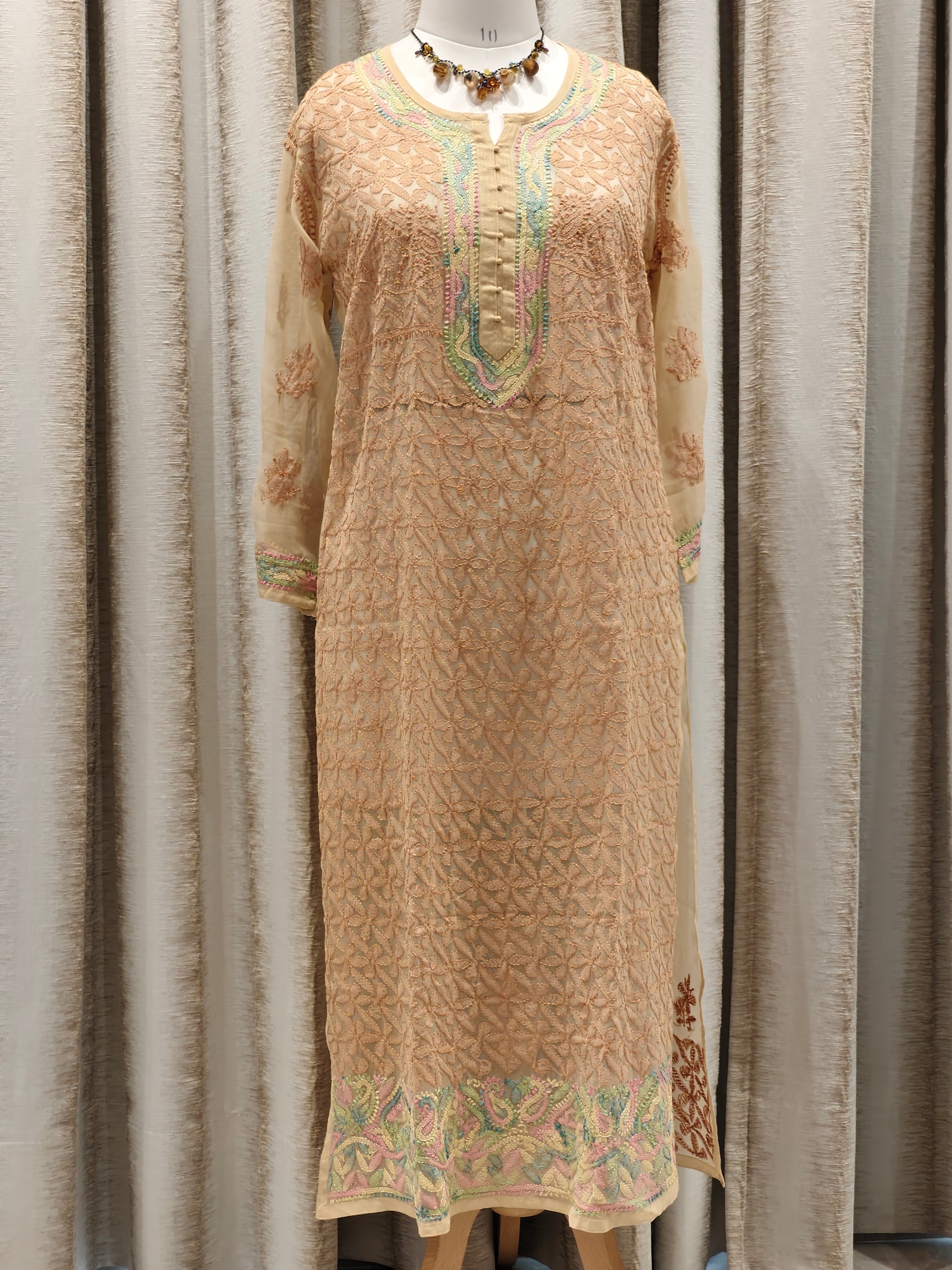 Stitched Georgette Kurta-Beige