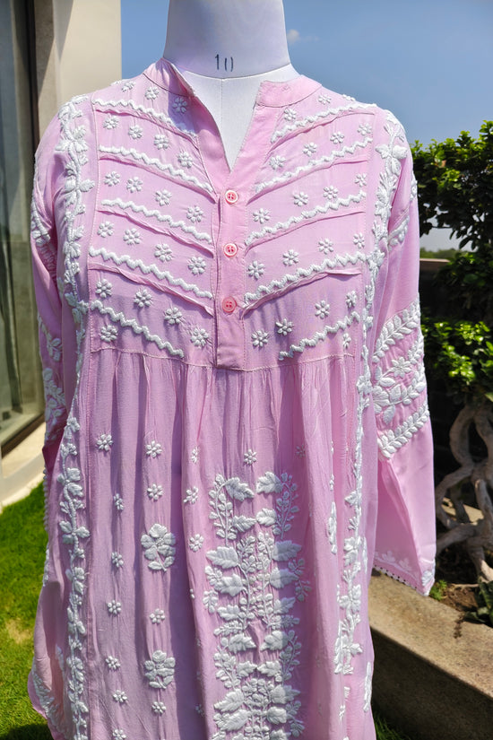 Stitched Modal Chikankari Kurta-Pink