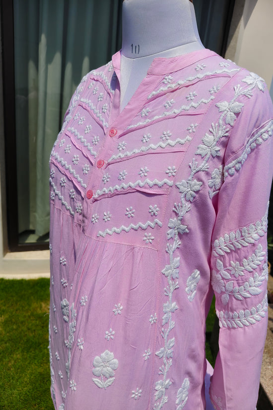 Stitched Modal Chikankari Kurta-Pink