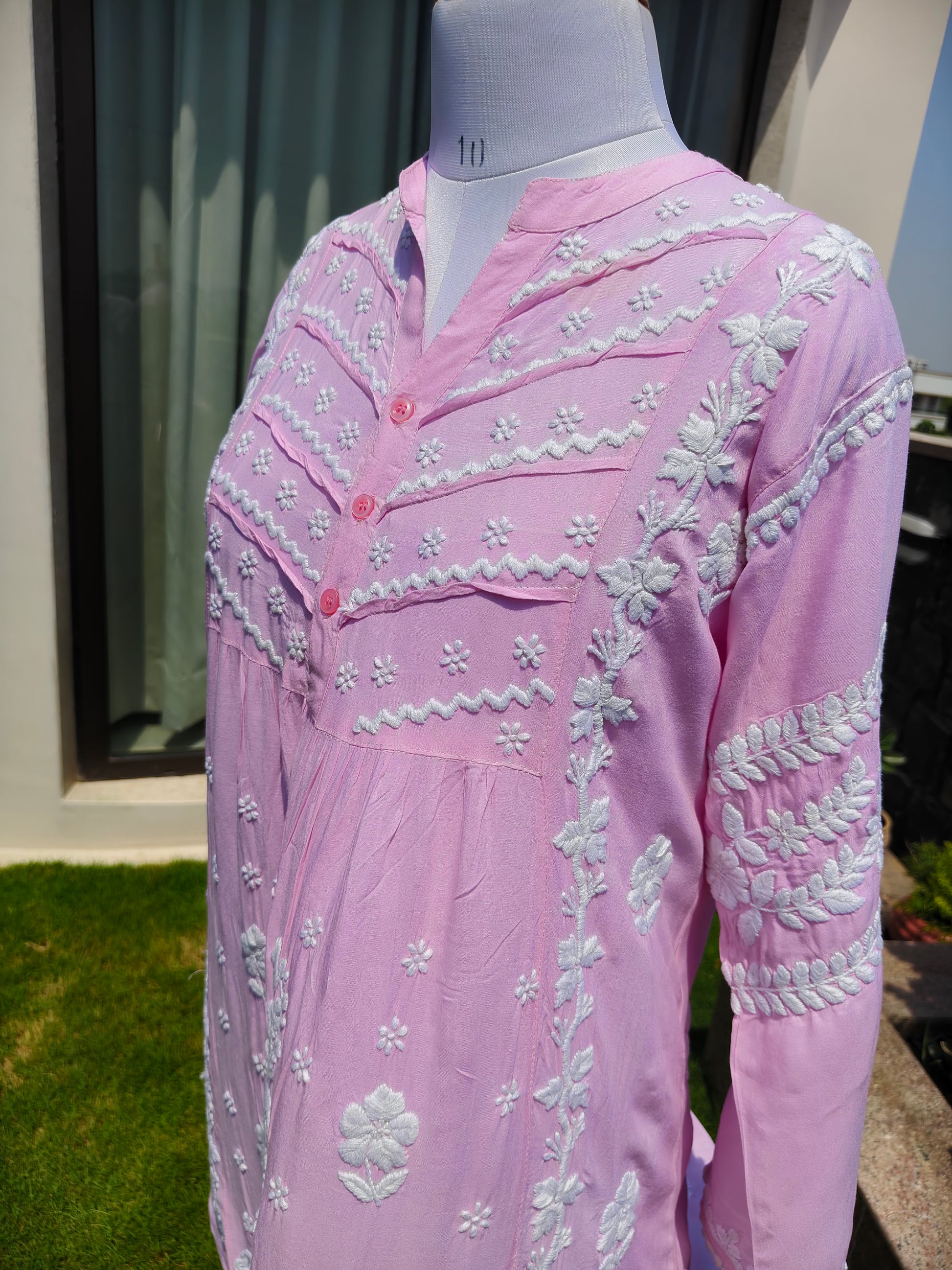 Stitched Modal Chikankari Kurta-Pink