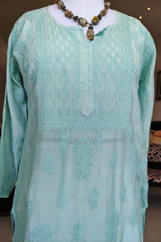 Muslin Chikankari Women Stitched Kurta - Green