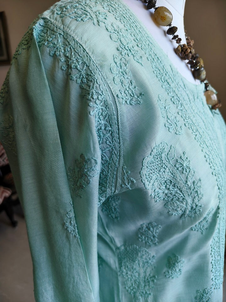 Muslin Chikankari Women Stitched Kurta - Green