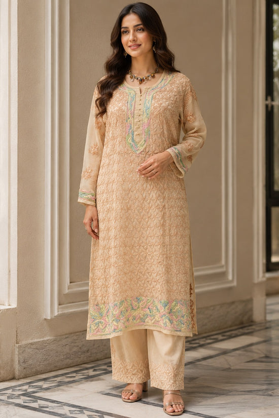 Stitched Georgette Kurta-Beige