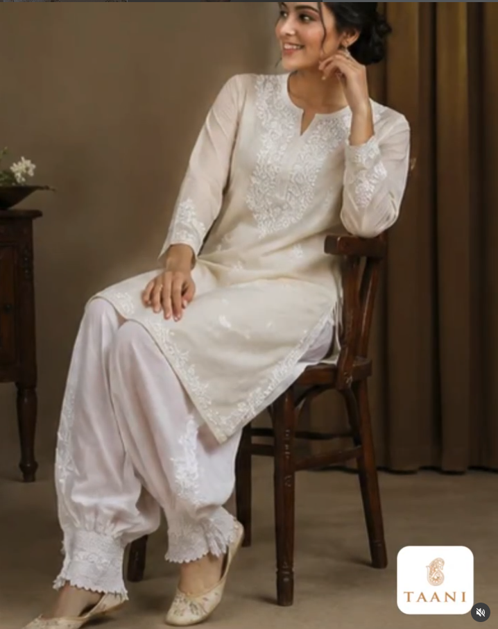 Pure Cotton Afghani Chikankari Bottom with Cotton Lace Detailing - White