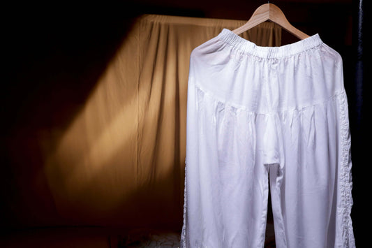 Pure Cotton Afghani Chikankari Bottom with Cotton Lace Detailing - White