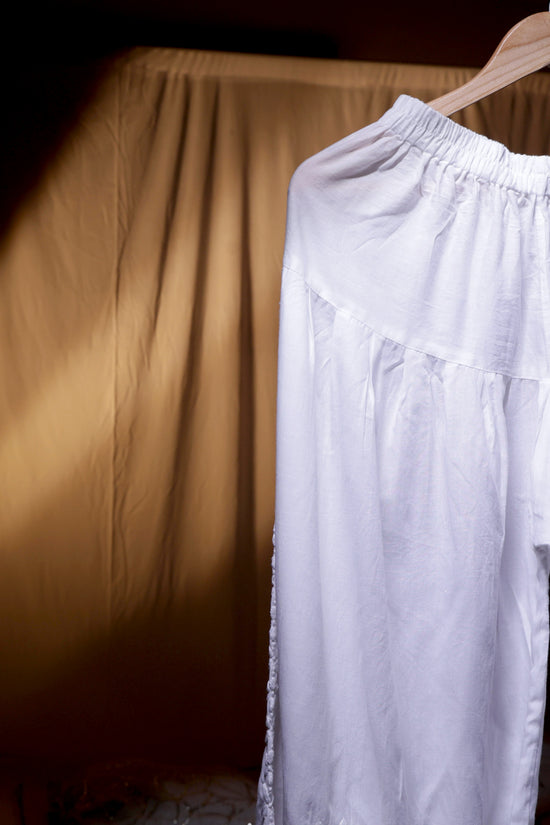Pure Cotton Afghani Chikankari Bottom with Cotton Lace Detailing - White