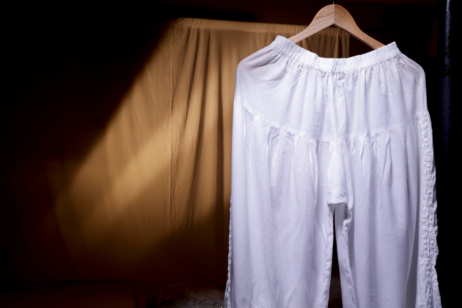 Pure Cotton Afghani Chikankari Bottom with Cotton Lace Detailing - White