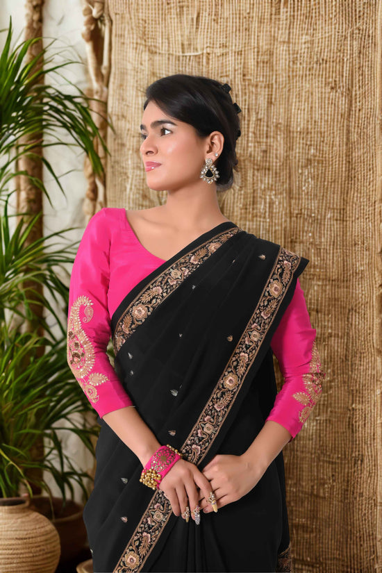 Semi-Crepe Heavy Zardozi Work Unstitched Blouse - Magenta