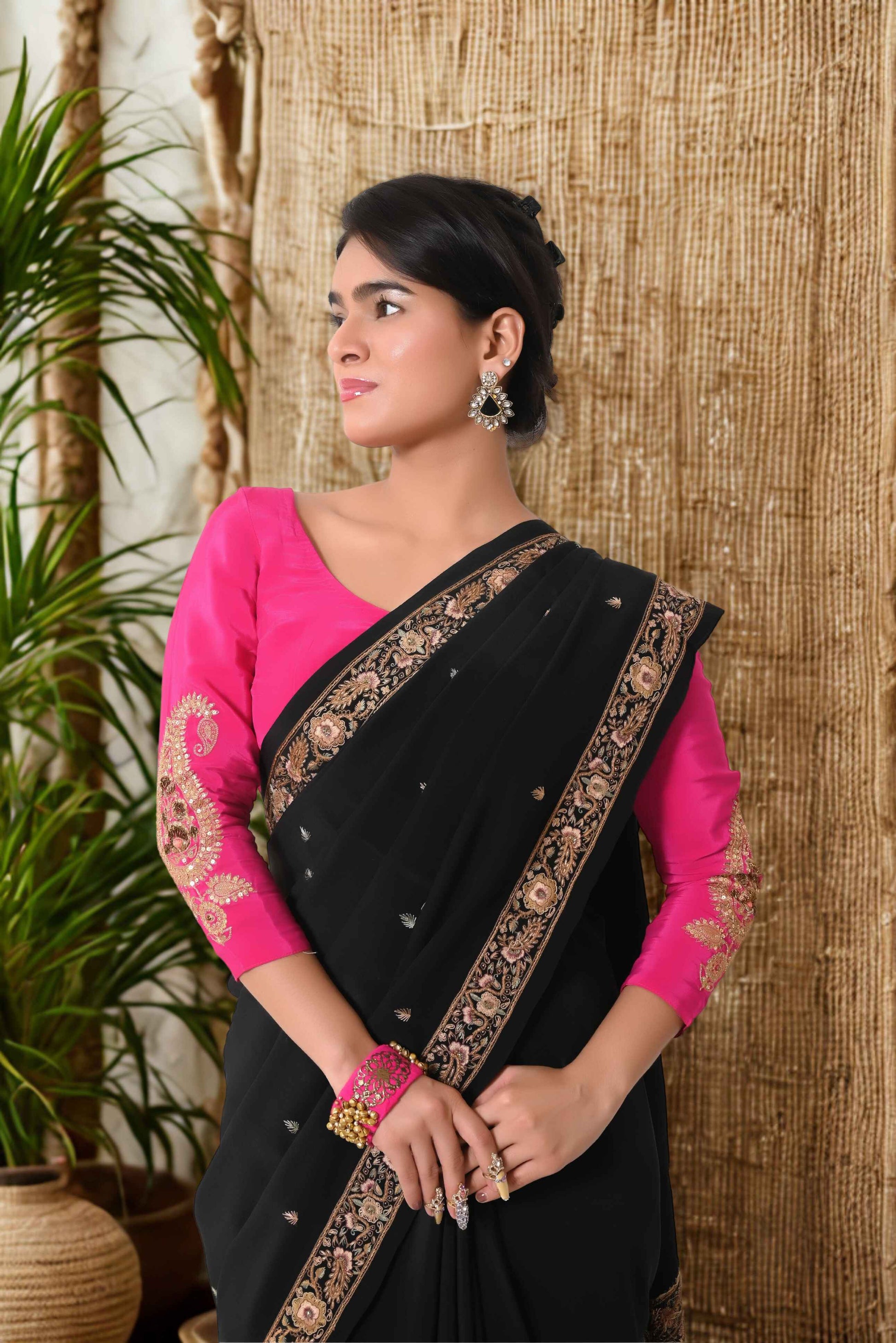 Semi-Crepe Heavy Zardozi Work Unstitched Blouse - Magenta