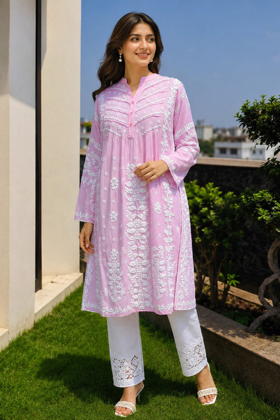 Stitched Modal Chikankari Kurta-Pink