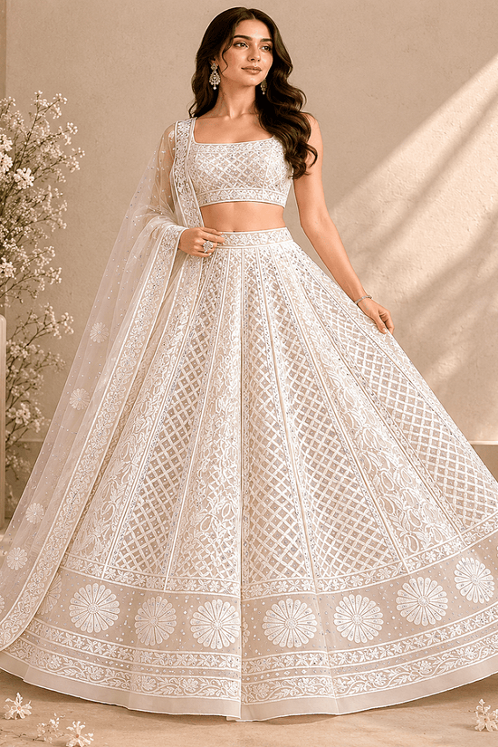 Viscose Heavy Chikankari & Zardozi Embroidered Lehenga Set – Off White